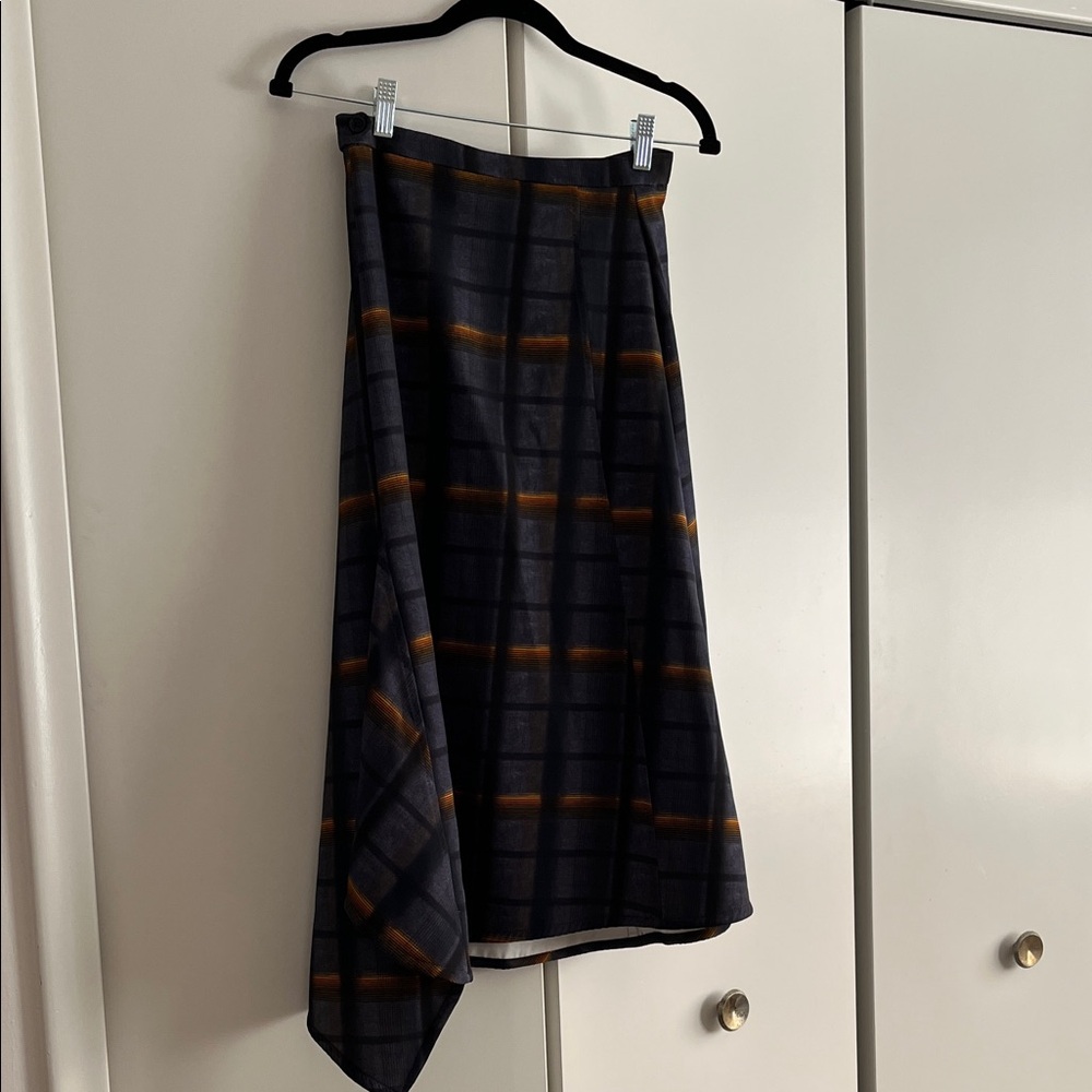 Santorelli Black and Orange Plaid Midi Skirt